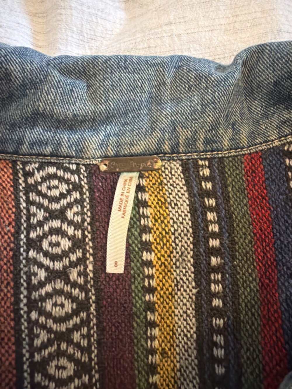 Free People Womens Size 8 Trucker Denim Patchwork Jacket We The Free Hippie Boho - Picture 2 of 6